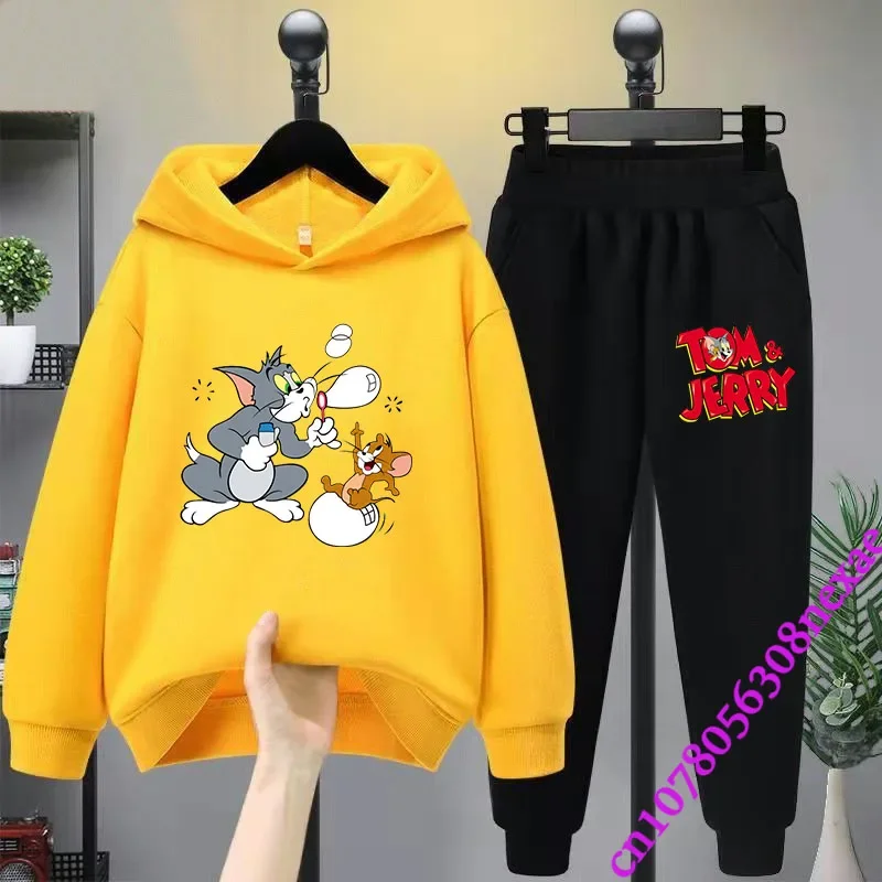 2024 New Disney Tom And Jerry Children's Set Spring And Autumn Cartoon Anime Boys And Girls Print Sports Top And Pants 2-piece