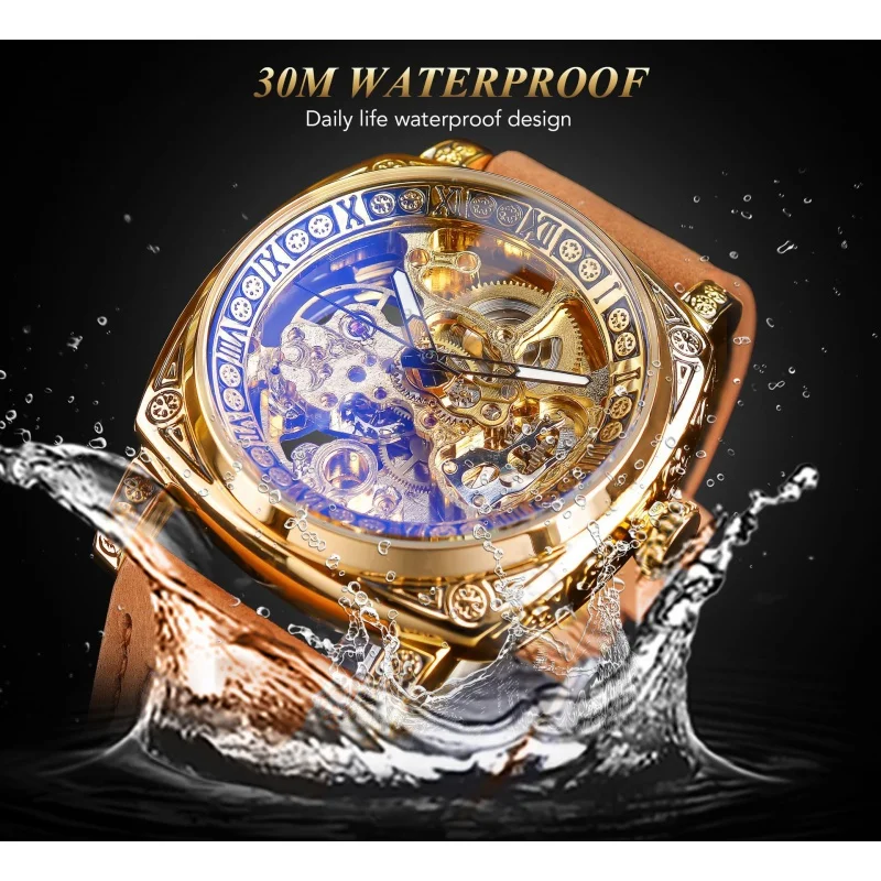 Free Shipping OUTLETSNew forsining European American Style Men's Fashion Vintage Engraving Hollow out Automatic Mechanical Watch