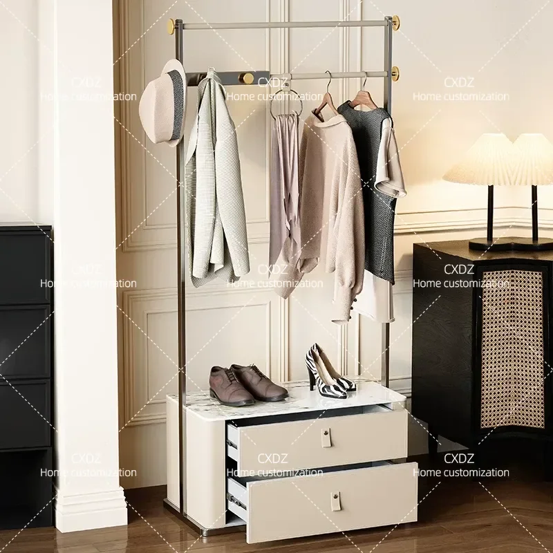 Minimalist Stainless Steel Coat Rack with Rock Slab Base Floor Standing Clothes Hanger Storage Organizer for Bedroom Entryway