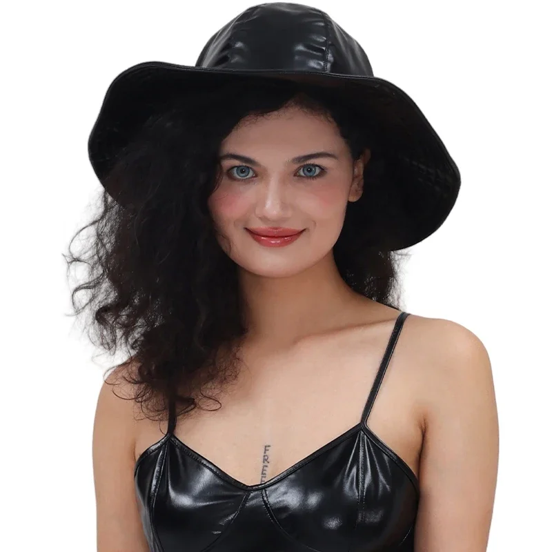 Kapelusz typu bucket hat z szerokim rondem, metaliczny, błyszczący, dwukomorowy, w stylu hip-hopowym, jednolity kolor, uniwersalny, model 2025.