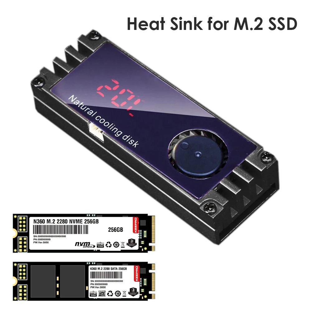 

Digital Temperature Display M.2 SSD Heatsink Cooler With Turbo Cooling Fan Thermal Conductive Silicone Sheets