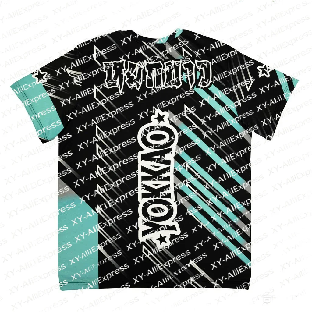 Black Base Cyan Diagonal Line Muay Thai Short Sleeve Tee, Breathable Quick-Dry for Muay Thai Gym Round Sparring Training