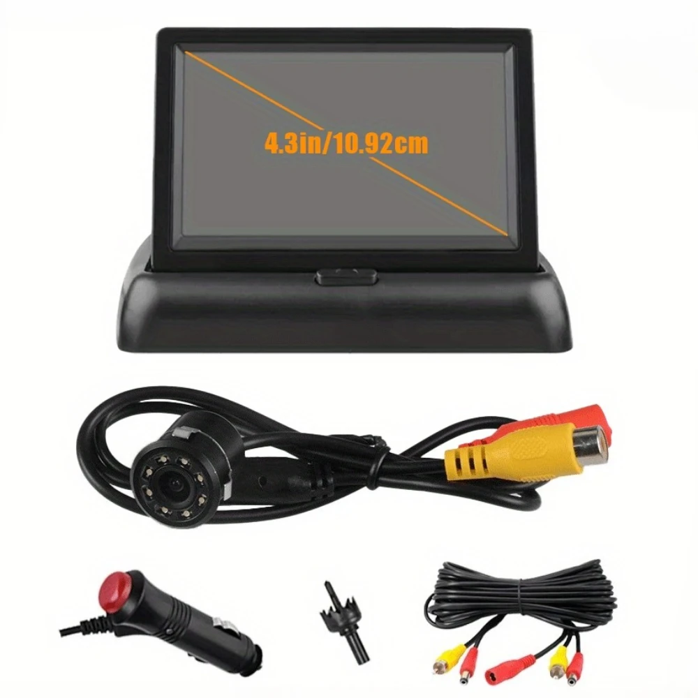4.3-Inch Foldable Monitor HD Night Vision Wide-Angle Reversing Camera System Kit, Plug And Play,  for easy to Install view 3