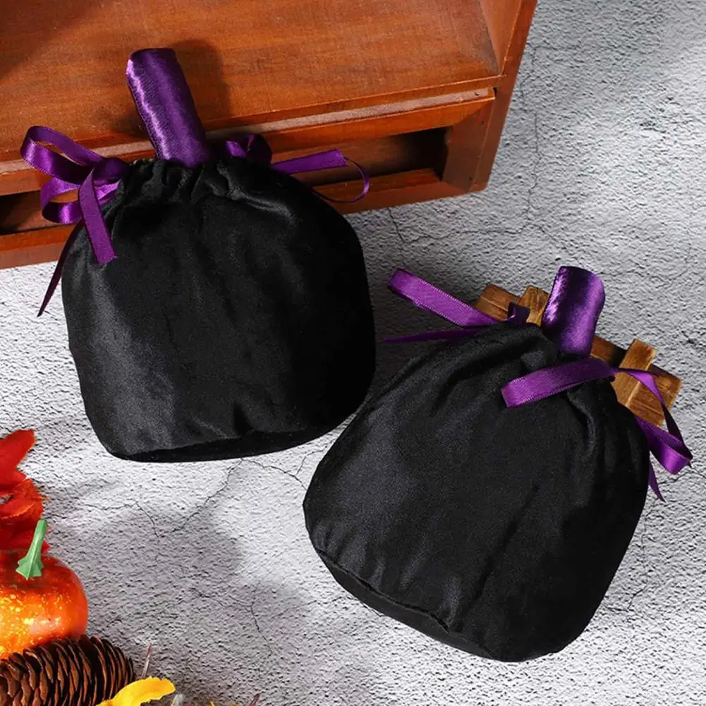 Halloween Pumpkin Velvet Candy Bag Pumpkin Velvet Drawstring Bag Halloween Plush Candy Pouch Reusable Goodie for Kids for Party