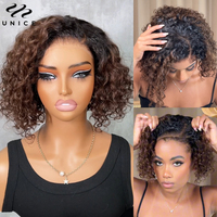 UNice Hair Ombre Brown Curly Bob Wig Human Hair 7x5 Pre Cut Lace Glueless Wig Ready To Wear Side Part Short Curly Wigs for Women