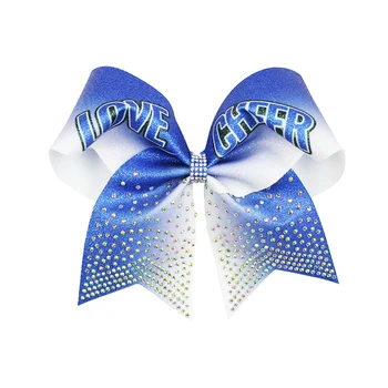 50pcs/Lot 7Inches Competition Custom Wholesale Glitter Cheer Bows with Rhinestone Strips Checkered Cheerleading Bow