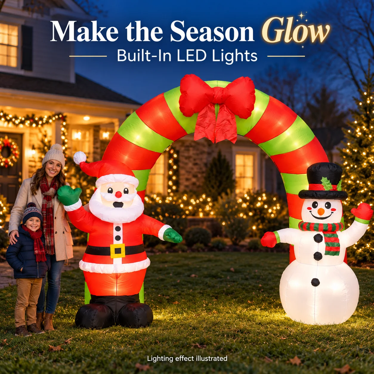 Christmas Inflatable Arch Santa Claus Snowman with LED Lights Outdoor Garden Yard Lawn Party Decoration Blow Up Holiday Decor