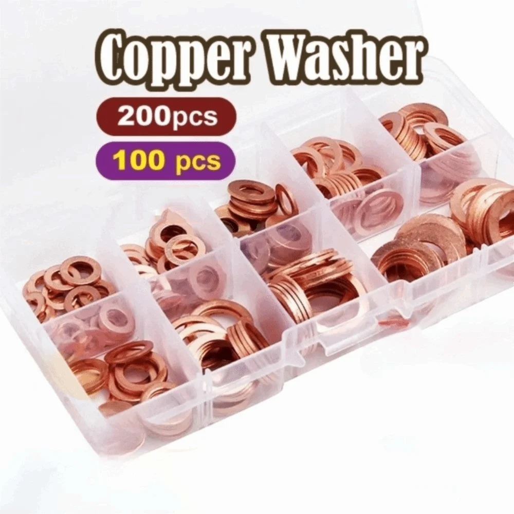 Flat Ring Copper Washer M5/M6/M8/M10/M12/M14 Solid Gasket Sealing Gasket Gasket Assortment Set Car Engine Washers Seal Ring Tool