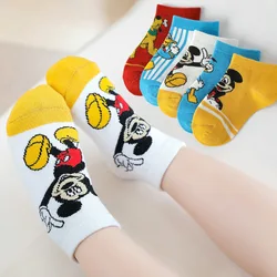 Disney-Calcetines cortos de algodón para niño y niña, medias suaves y transpirables con dibujos animados de Mickey Mouse, 5 pares