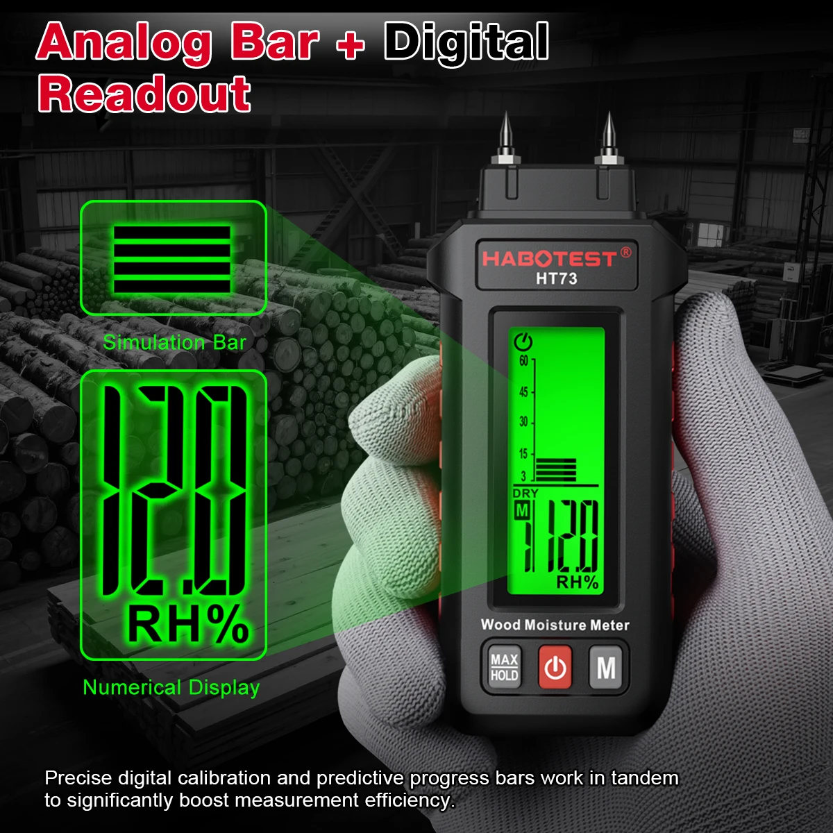 HT73 الرقمية الخشب مقياس الرطوبة 0-99.9% اثنين دبوس عالية الدقة الأخشاب ورقة جهاز اختبار الرطوبة شاشة الكريستال السائل كاشف الرطوبة