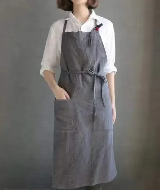 Cotton and Linen Apron Japanese and Korean Kitchen Fine Arts Unisex Hip Wrap Apron Kitchen Apron Kitchen Useful  Accessories