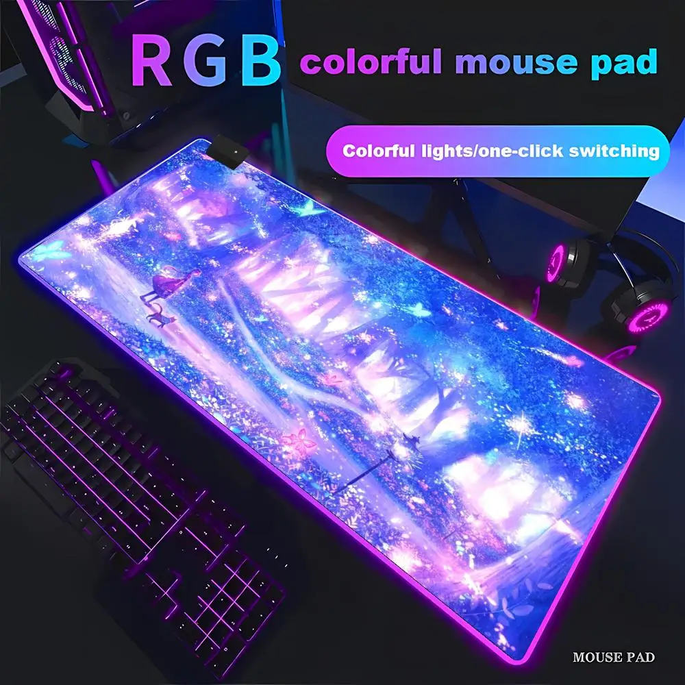 RGB Fantasy Anime Landscape Desk Mat  Large Gaming Mouse Pad Magical Forest & Scenic Aesthetic  Accessories for Office Home XAXC