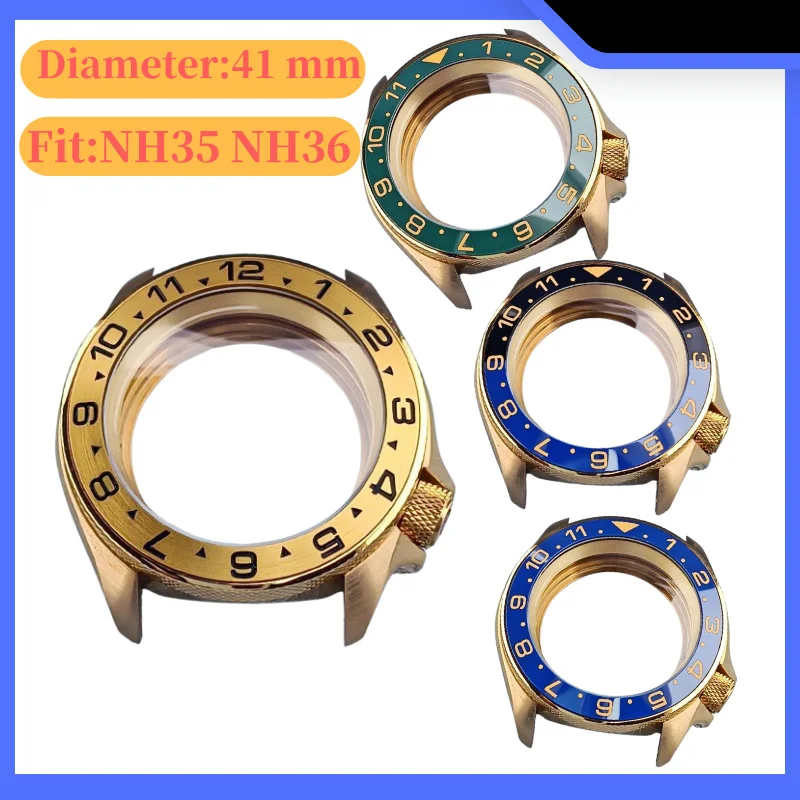 

41mm SKX SKX007 NH36 NH35 Gold watch case fits NH36 NH35 movement assembly, stainless steel case, sapphire glass