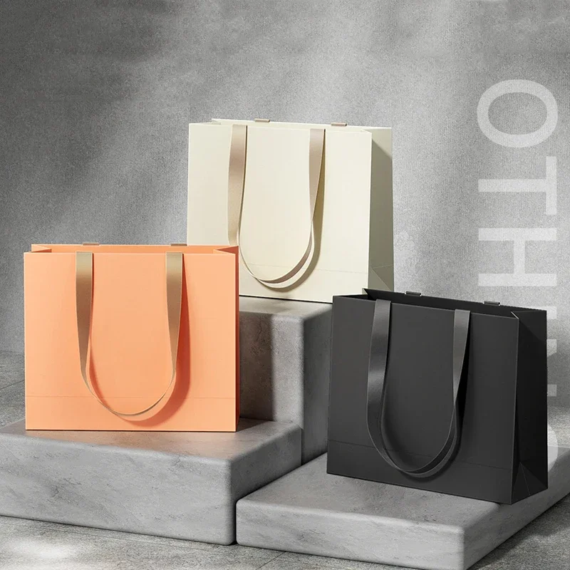 20pcs Beige Gift Bags For Wedding Birthday Party Custom Logo Clothing Product Packaging Bag Handbag Shopping Paper Bag - view 5