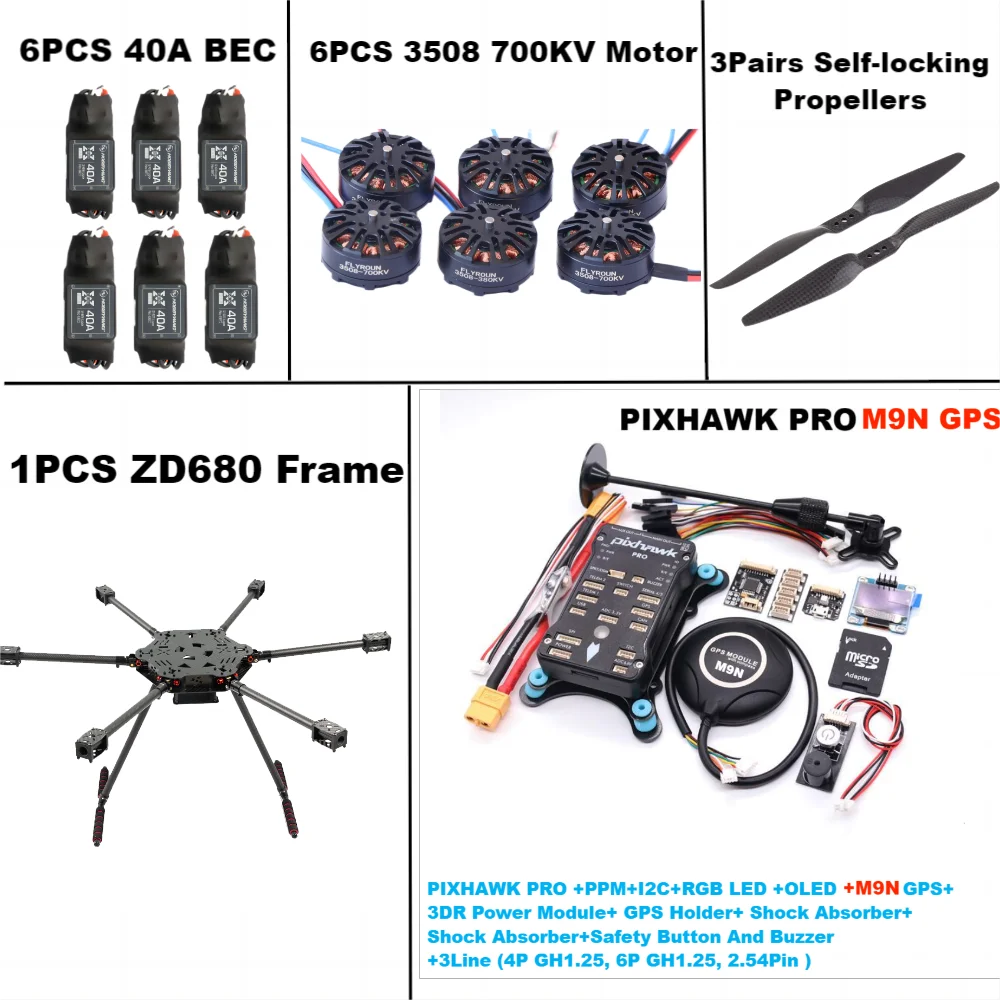 ZD680 PRO M9N-Kit de Cadre HGouopter à Bras Pliable, Entièrement en Fibre de Carbone, PIXHAWK avec Train d'Atterrissage Non Flottant