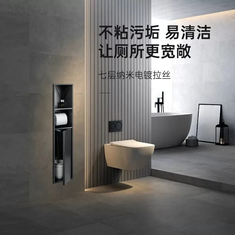304 Stainless Steel Wall Niche, Hidden Toilet Brush & Paper Holder Bathroom Set