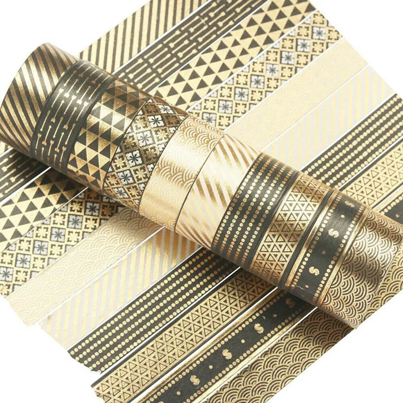 20 Rollen Zwart Goud Folie Washi Tape Set Papier Scrapbooking Zelfklevende Maskatie Diy