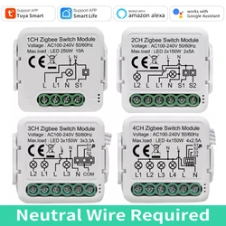 1-4 Gang Tuya ZigBee Smart Switch Module Neutral Wire Required 2 Way Control Mini DIY Breaker for Alexa Google Home Smart Life