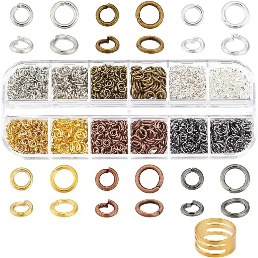 

1800 pcs 6 Colors 4mm 6mm Brass Open Jump Rings Jewelry Connectors O Rings with 1 pcs Jump Ring Opener for making kit