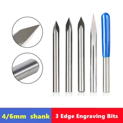 CNC Router Bit 3 Edge Pyramid Engraving Bits 4mm/6mm Shank Carbide End Mill 20,30,40,45,60,90 Degrees CNC Router Milling Tool