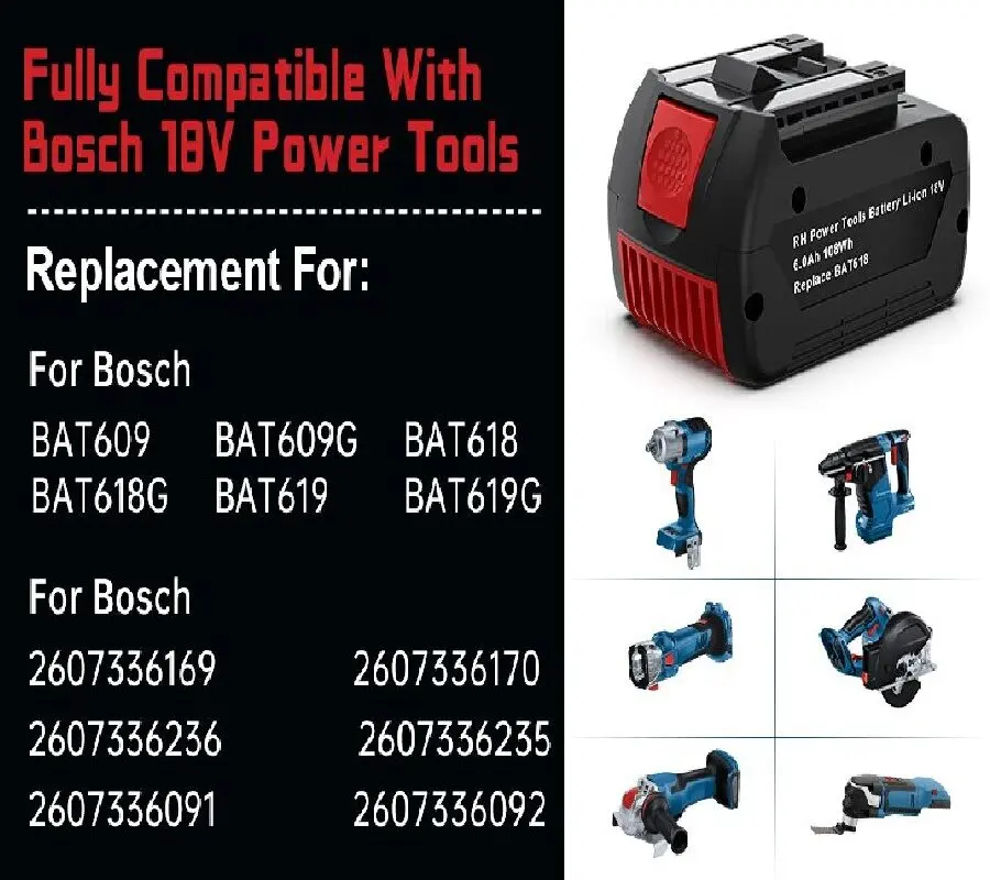 For Bosch 18V 6000mAh LI-ION Rechargeable Battery BAT618 BAT620 BAT609 With 16W Cordless Working Light For Camping Lighting