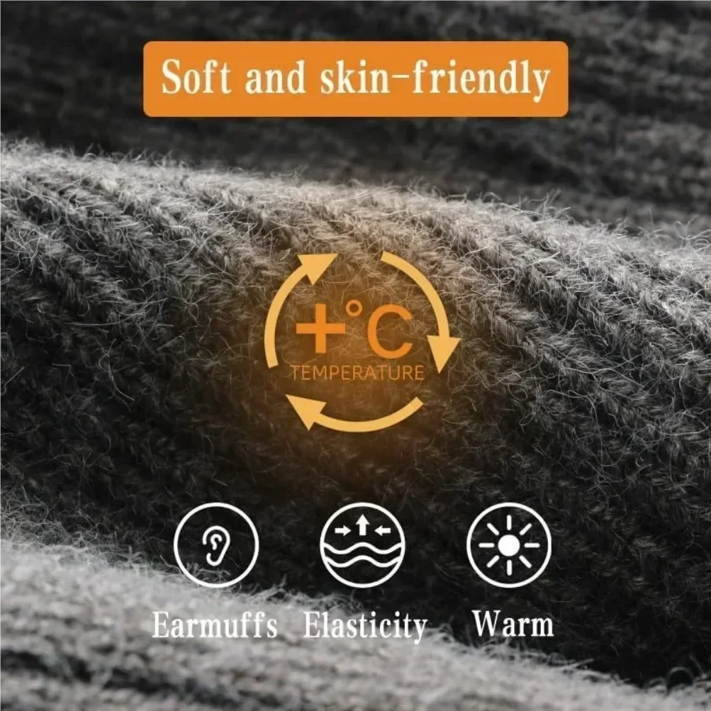 Winter Warm Knit Beanie for Men Fleece Lined with Ear Protection Thickened Soft Polyester Beanie