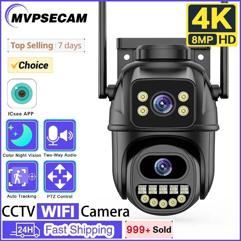 

4K 8MP Wifi PTZ Control Camera Outdoor 4MP Dual Lens Auto Tracking IP Camera CCTV Audio Video Surveillance P2P iCSee&XMeye APP