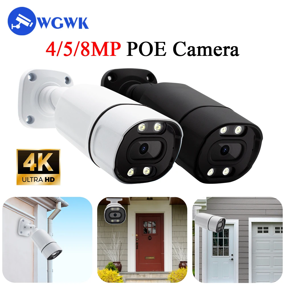 

WGWK 4LED 8/5/4MP IP POE Security Camera Full Color Night Vision HD Digital CCTV Home Street Outdoor Waterproof Bullet Camera