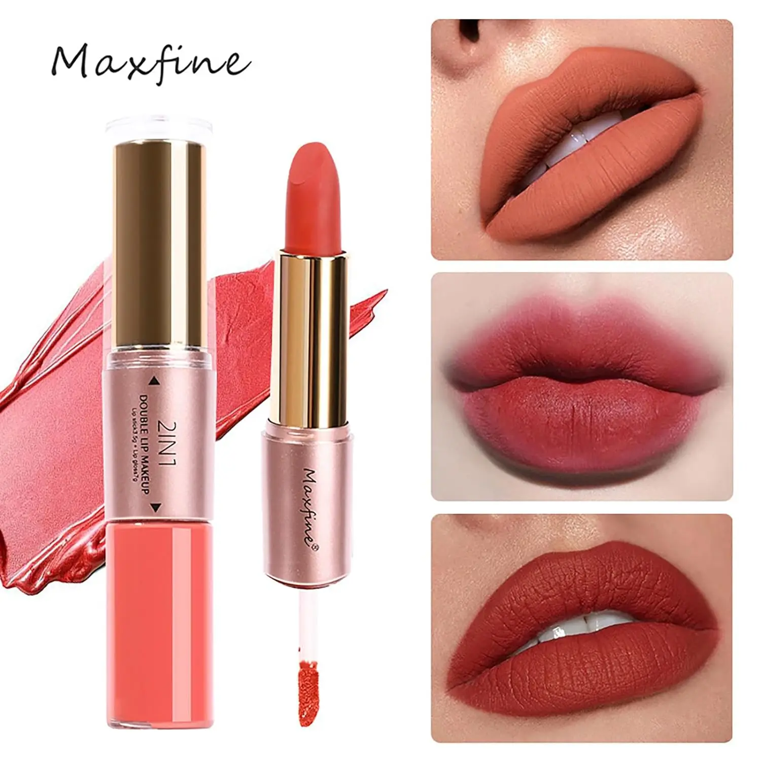 2-in-1matte Lippenstift Dubbele Kop Waterdichte Langdurige Lipgloss 24 Uur Non-Stick Cup Lipgloss Niet Vervagende Afwerking Lippenstift