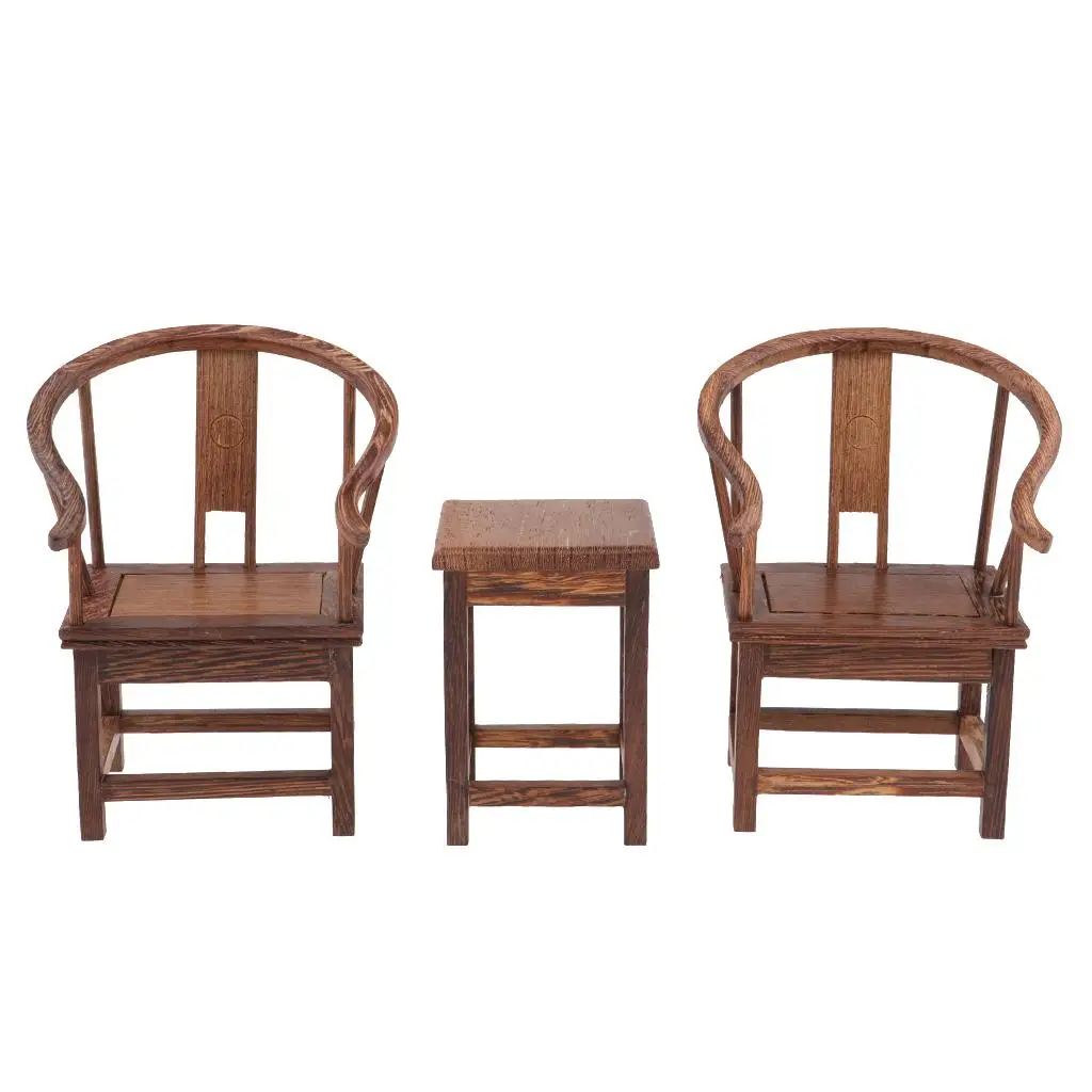 Tavolo da tè in miniatura massiccio per casa delle bambole vintage con set di sedie