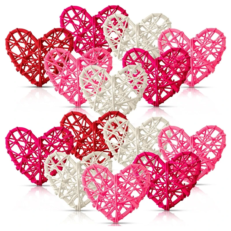 

50/100pcs 5cm Wicker Rattan Heart Vase Fillers Bowel Centerpieces, Rattan Hearts Decorative Hanging Ornament for Valentine's Day