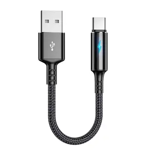 Bilashmart 25cm Short Nylon Charger Data Cable Micro USB Type C Cables iOS Android Phone 2.4A Fast Charging Power Bank Phone Cord Wire