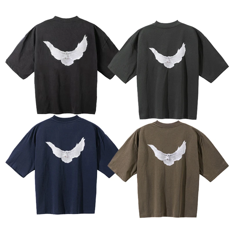 Stock Kanye West T-shirt High Quality Peace Dove Pattern Men Women All-match Commuting Round Neck KANYE WEST Short Sleeve Tee