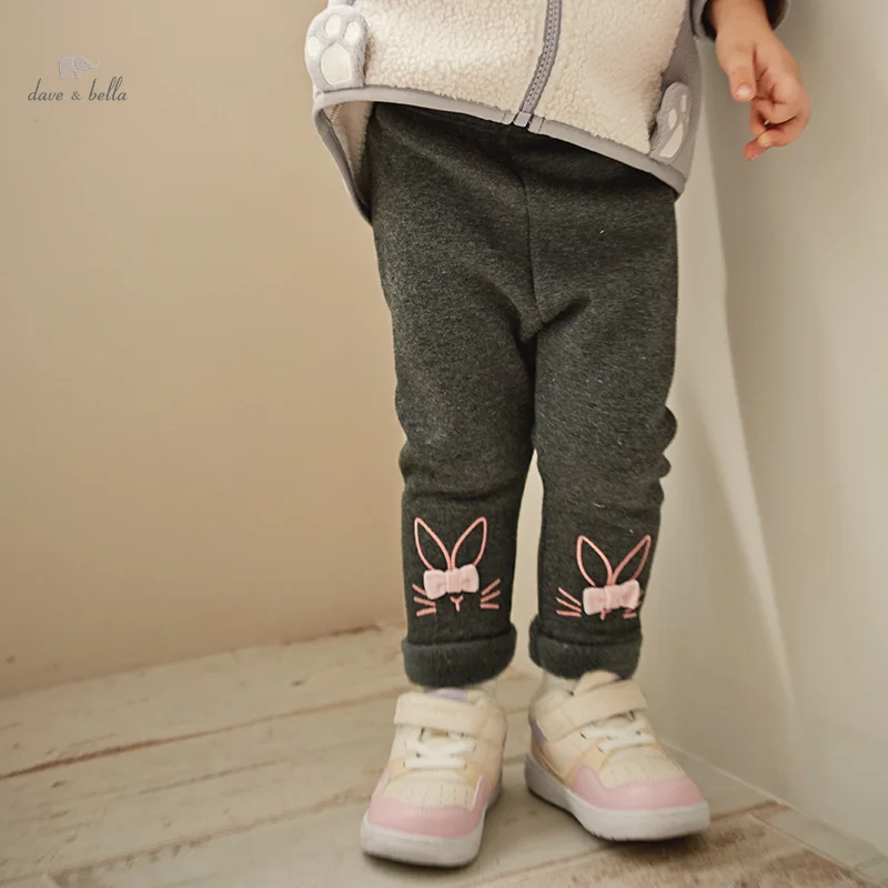 Dave Bella Children's Plush Pants Autumn Winter Girls' Casual Fashion Tight Pants Leggings Cute Sport Outdoor DB4238121