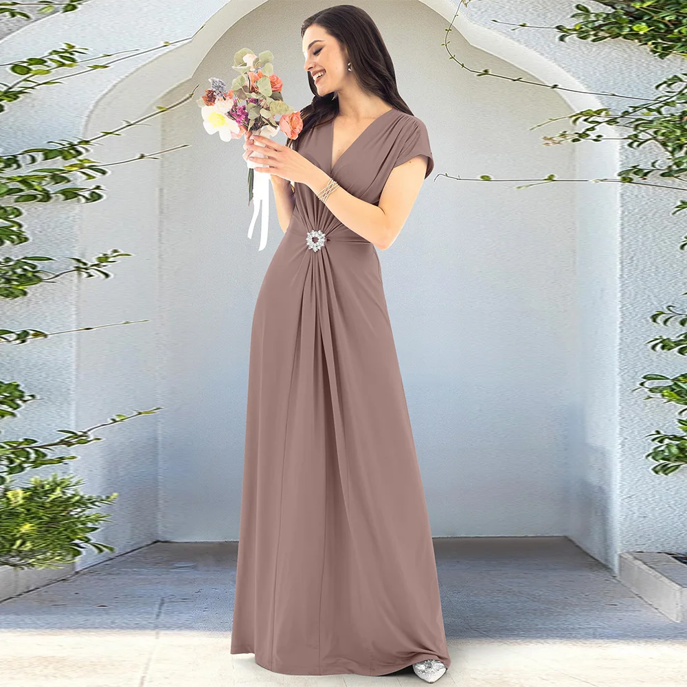 

Customized Mother of The Bride Dresses Simple Women V Neck Formal Lace Maxi Dress Ruffle Short Sleeve Boho Wedding Guest 2025
