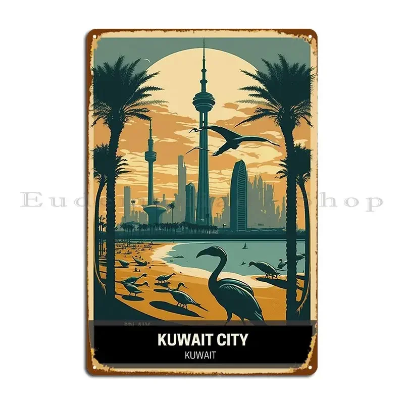 مدينة الكويت مناظر جولة من السماء وما بعدها لوحة معدنية ملصق المرآب لوحات المنزل المطبوعة المنزل تين تسجيل ملصق