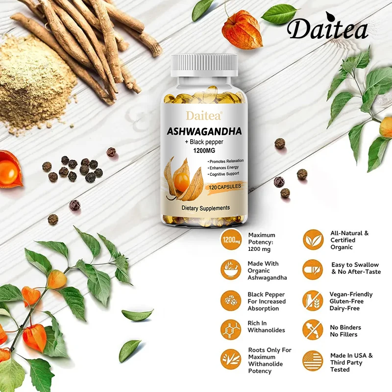 Ashwagandha Extract Capsules Support the Immune System Promotes Sleep - Helps with Stress - Weight Management - Mood Management