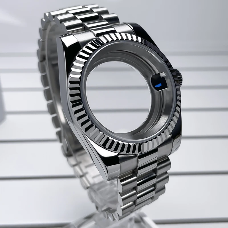 39mm DJ Bezel Watch Case Stainless Steel Sapphire Glass President Bracelet Fit Miyota 8285 28.5-29mm Dial 20mm Strap Seik Mod