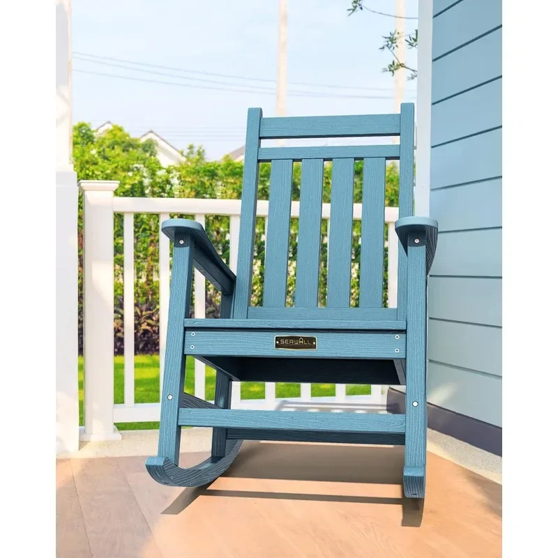 SERWALL Oversized Rocking Chair, Outdoor Rocking Chair for Adults, All Weather Resistant Porch Rocker for Lawn Garden, Blue