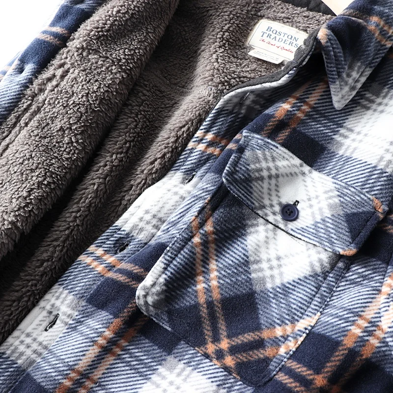 Thiened Fce gefütterter karierter Lammfell-Irt-Mantel für Paare, Winter, warm, lässig, koreanische Version, quadratischer Kragen, Knopf-Clo...