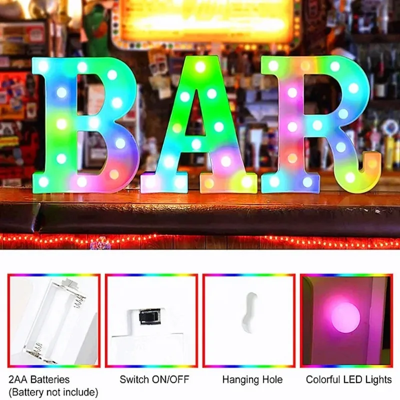 22CM Alphabet Letter LED Lights Change Color Lights Decor Luminous Letter Lamp Home Wedding Birthday Christmas Party Decoration