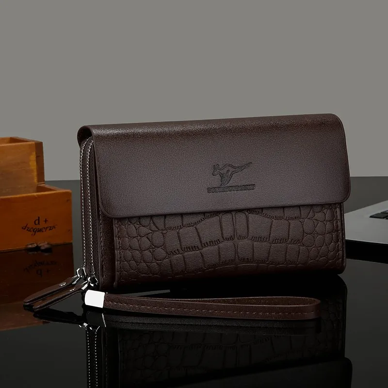 new Men Double zipper Clutch Bag Large Capacity Men Wallet card bag Cell Phone Pocket Passcard Pocket High Quality Multifunction