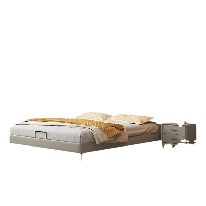 

Тонкая прикроватная кожаная художественная главная спальня, большая двуспальная кровать, высокие ножки, смыв кровати из массива дерева