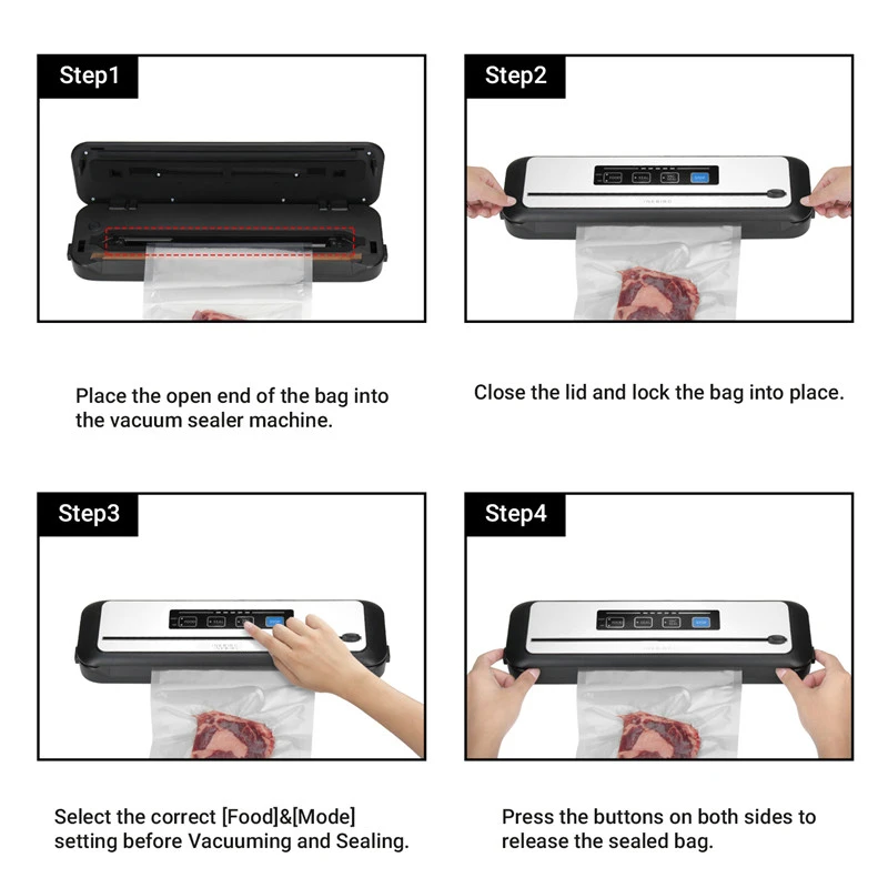 Imagem -03 - Inkbird Ink-vs01 Máquina de Selagem Automática do Aferidor do Vácuo para a Preservação do Alimento Modos Secos & Úmidos da Selagem Built-in Cortador para Casa