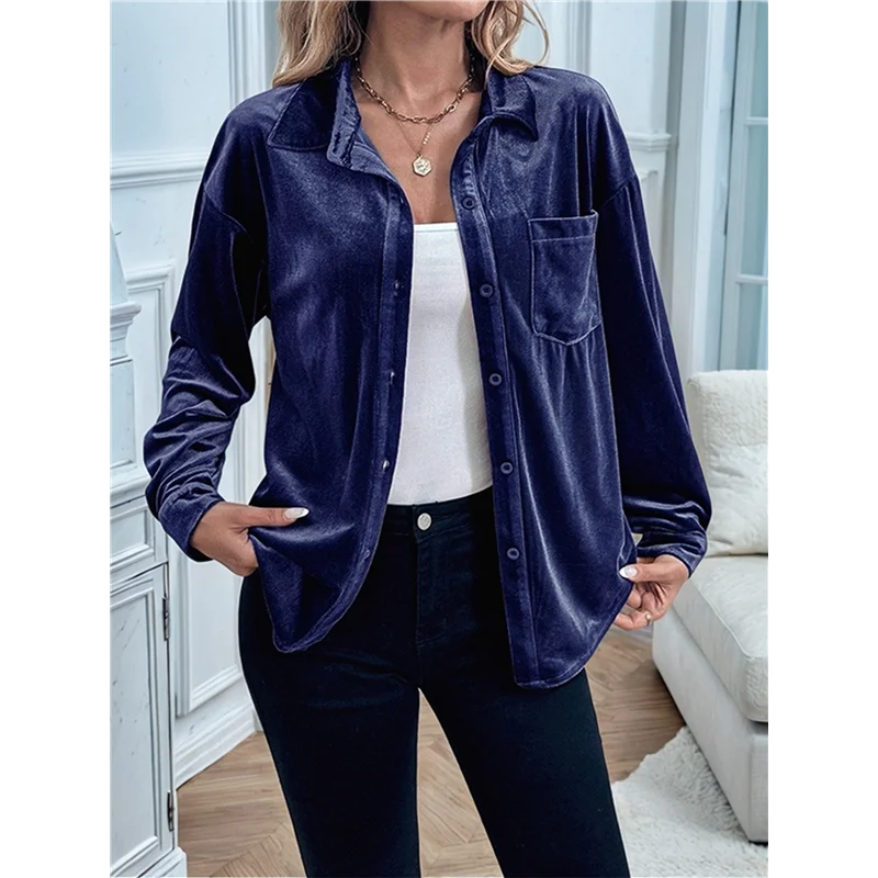 

CGS-Women's Winter Long Sleeve Velvet Cardigan Button Casual Tops Shirt Ladies Tops