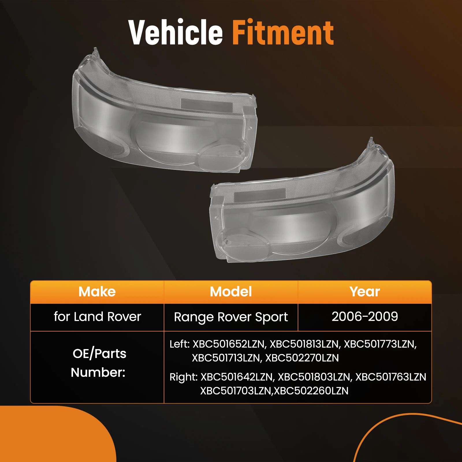 

Front Headlight Lens Cover Set for Land Rover Range Rover Sport 2006-2009 Clear Headlight Lamp Lens Cover Headlight Lens Shell