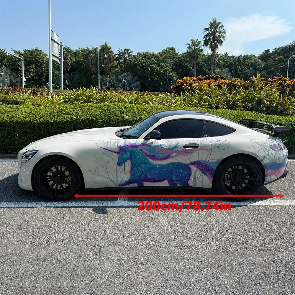 2pcs Hazy Tree Shadow With Cosmic Beast Car Side Wraps, Self-Adhesive PVC Waterproof & Scratch-Resistant Stickers, Car Accessory
