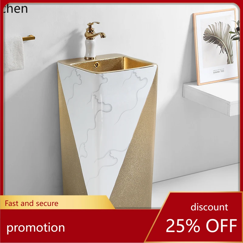 

HT column basin, golden light luxury wash basin, floor-to-ceiling wash, ceramic wash, integrated one-piece