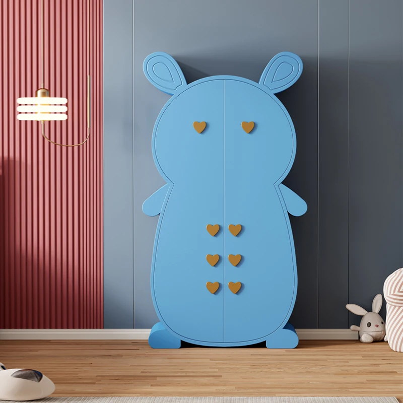 Simple and modern children's solid wood wardrobe, luxurious rabbit storage cabinet, home bedroom wardrobe, creative design stora