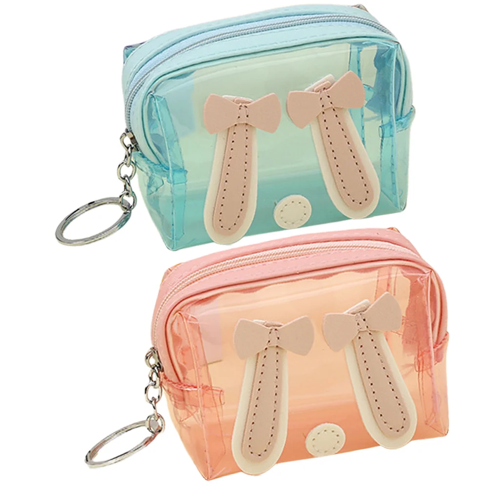 Mini pochette transparente pour porte-clés, 2 pièces, portefeuille Portable, couleur aléatoire, léger, taille compacte, tendance, porte-monnaie pour étudiant, portefeuille de changement